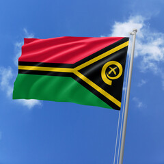 Vanuatu flag fluttering in the wind on sky.