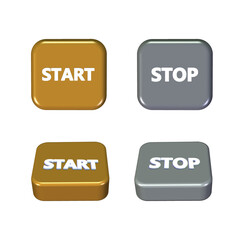 3D button start or stop sign icon gold silver style