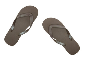 A close-up studio shot of a pair of flip-flops on transparent background png file