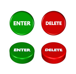 3D button enter or delete sign icon green and red color