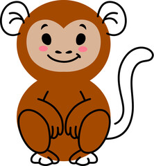 Cartoon monkey animal character with math shape. Animal character basic shape, school or kindergarten kid education math isolated vector figure or brown monkey funny geometric personage