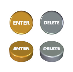 3D button enter or delete sign icon gold silver style