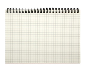The notebook has grid lines with a looped spine on transparent background png file