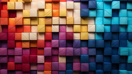 Colorful background of wooden blocks. A Spectrum of multi colored wooden blocks aligned. Background or cover for something creative or diverse. Colorful wooden blocks aligned. 3d render - obrazy, fototapety, plakaty