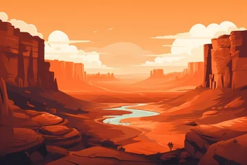 Zelfklevend Fotobehang canyon national park landscape flat illustration in orange colors. Travel in USA poster.  © Dina