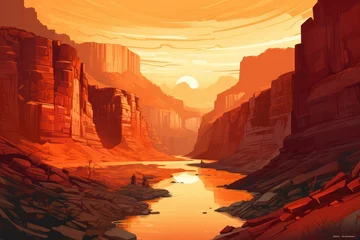Foto op Canvas canyon national park landscape flat illustration in orange colors. Travel in USA poster.  © Dina
