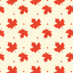 Seamless thanksgiving, colorful autumn, fall pattern, background with maple leaves. Vector Illustration