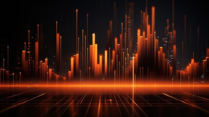data visualization hi-tech futuristic infographic illustration in neon orange color palette - obrazy, fototapety, plakaty