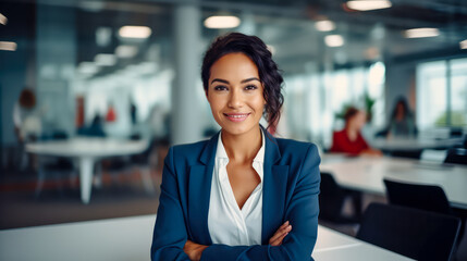 Porträt einer Business woman in einem Smart Office. Generiert mit KI
