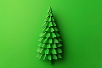 Fototapeta premium Christmas green tree paper on background. Winter art leaf origami. Generate Ai