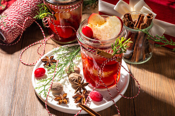 Mulled wine, fruity grog cocktail
