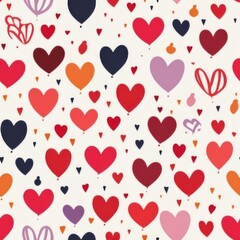seamless pattern of colorful hearts on white