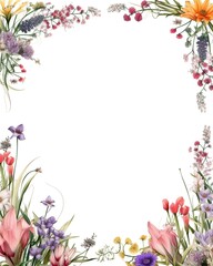flower frame border empty page white background: - obrazy, fototapety, plakaty