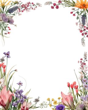 flower frame border empty page white background:
