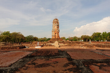 Ruins of the main prang of Wat Lokaya Sutha (Wat Lokayasutharam) at Ayutthaya in Thailand.Historic site or Archaeological site in Thailand.	