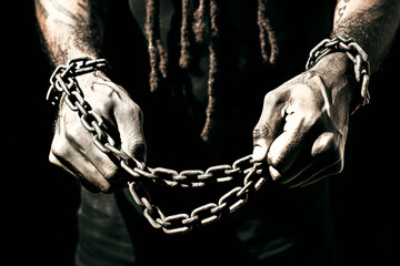 International Day for the Abolition of Slavery - chain tied hands waiting for freedom