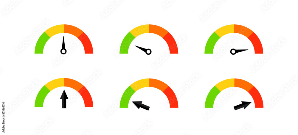 Poster speedometer indicator icons. flat, color, speedometer with arrow, indicator icons. vector icons