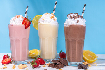 Set of summer refreshing milkshakes