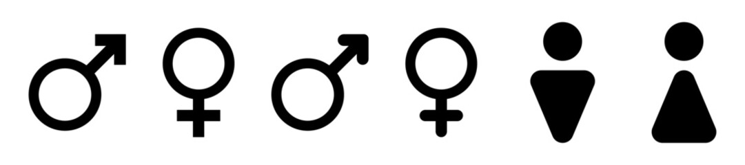 Gender icons. Silhouette, black, gender icons for design and toilet. Vector icons