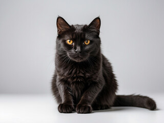 black cat isolated on a white background. Backdrop with copy space