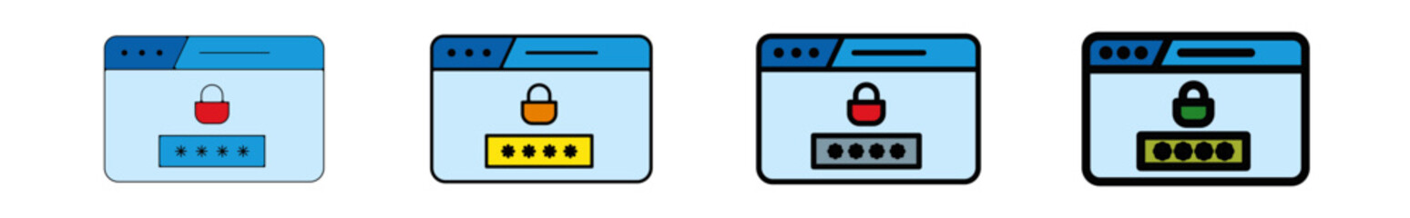 Icones pictogramme symbole Fenetre ordinateur interface site web connection mot de passe accueil couleur bleu
