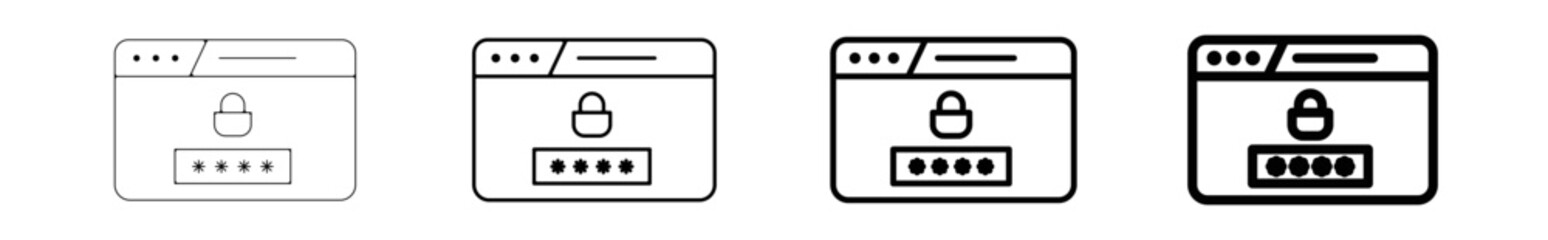 Icones pictogramme symbole Fenetre ordinateur interface site web connection mot de passe accueil - obrazy, fototapety, plakaty