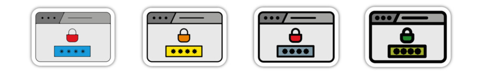 Icones pictogramme symbole Fenetre ordinateur interface site web connection mot de passe accueil couleur gris relief - obrazy, fototapety, plakaty