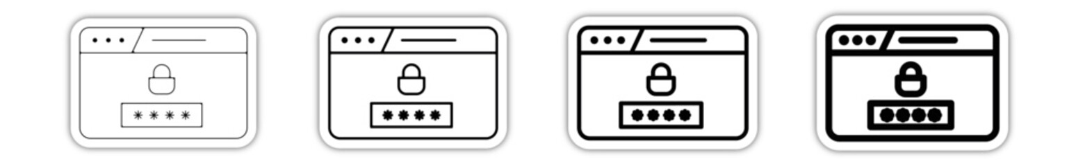 Icones pictogramme symbole Fenetre ordinateur interface site web connection mot de passe accueil relief - obrazy, fototapety, plakaty