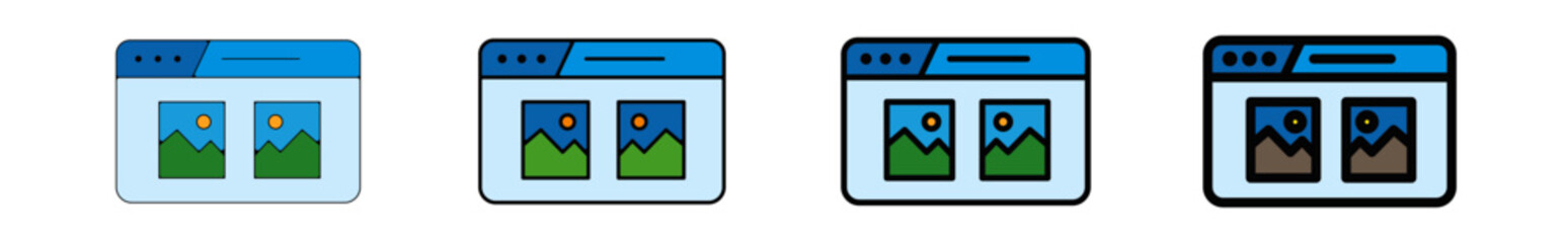 Icones pictogramme symbole Fenetre ordinateur interface site web mise en page photos couleur bleu - obrazy, fototapety, plakaty