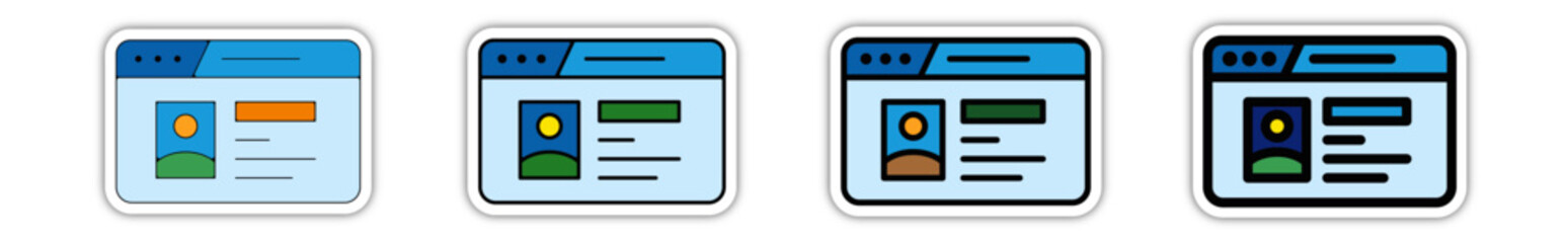 Icones pictogramme symbole Fenetre ordinateur interface site web profil identite cv couleur bleu relief