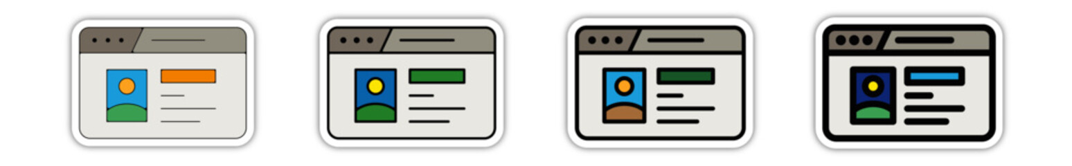 Icones pictogramme symbole Fenetre ordinateur interface site web profil identite cv couleur gris relief