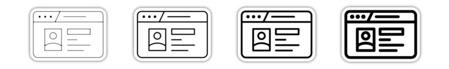 Icones pictogramme symbole Fenetre ordinateur interface site web profil identite cv relief - obrazy, fototapety, plakaty