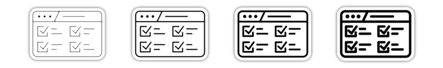 Icones pictogramme symbole Fenetre ordinateur interface travail tache liste valider relief - obrazy, fototapety, plakaty