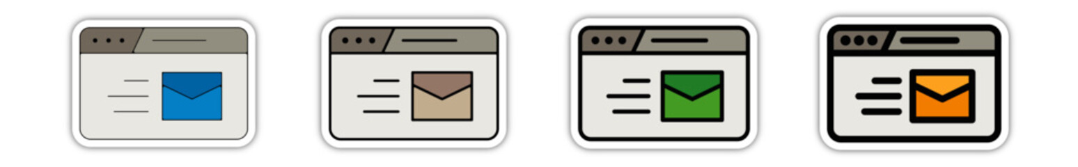 Icones pictogramme symbole Fenetre ordinateur interface travail texte email couleur gris relief