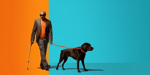 blind man with a guide dog - obrazy, fototapety, plakaty
