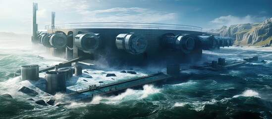 A futuristic tidal power plant located in the heart of the ocean - obrazy, fototapety, plakaty