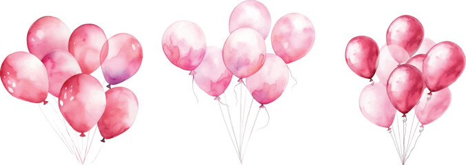 Watercolor pink balloons on white background. © EnelEva