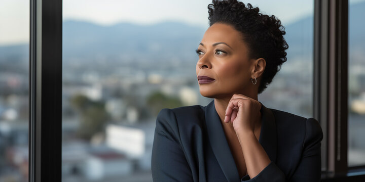A pensive and pensieve African American businesswoman