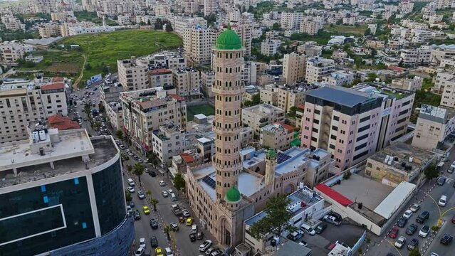 Aerial View Over City Streets In Hebron, Palestine - drone shot