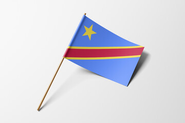 Congo Democratic flag of small paper, isolated on white background