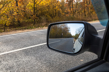 Reflection in the rearview mirror, look in the rearview mirror of the car