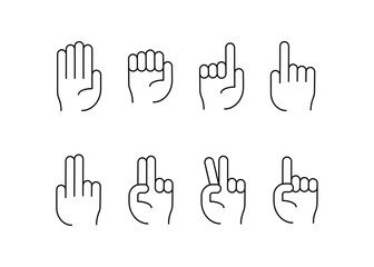 Hand gesture icons. Outline, different hand gestures icons. Vector icons