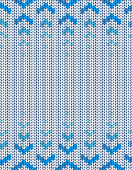 Blue and white knitted seamless pattern. Geometric ornament