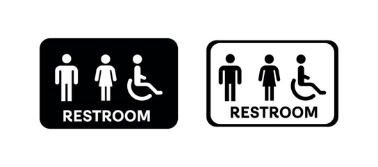 Restroom icons. Black, restroom for men, women, disabled, toilet icons. Vector icons
