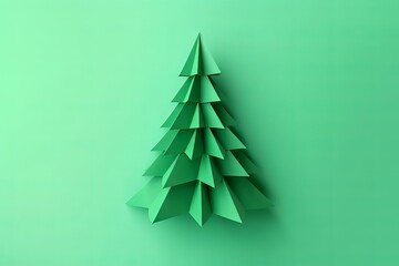 Fototapeta premium Christmas tree paper green fashion background. Season happy card creative. Generate Ai