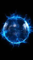fog abstract explosion of cosmos power cosmic blue nebula lightning .Blast fusion field Blue plasma physics glowing flames tunnel quantum time fractal mechanic energy ball galactic. Generative ai