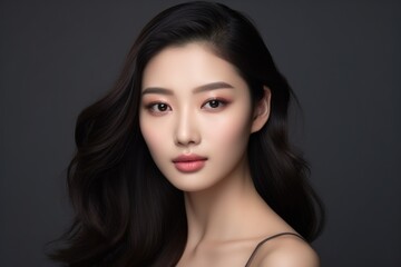 Beautiful young Asian woman with natural makeup and perfect skin. Facial care concept, cosmetology, plastic surgery