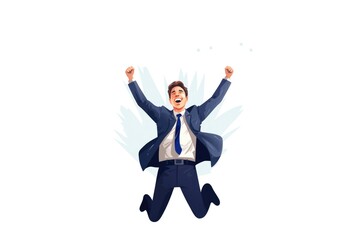 Very happy businessman rejoices at a successful project on white background