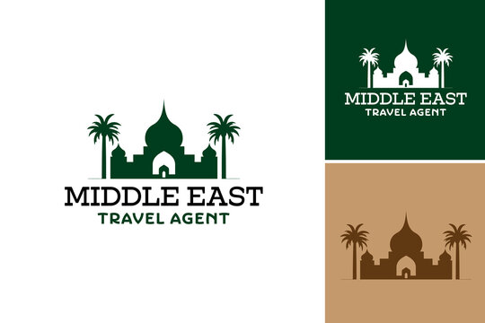 Logo suitable for a travel agency based in the Middle East. It represents the essence of the region's culture and destinations, enticing customers to explore and book their travel experiences.