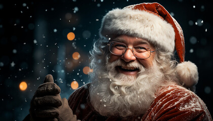 Portrait of a smiling Santa Claus on a background with bokeh.